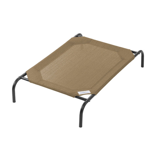 Elevated cooling dog bed with breathable mesh and rustproof steel frame, brown, medium